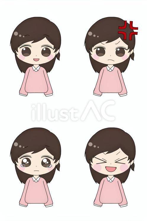 喜怒哀楽の表情をする女性のイラスト 女性,主婦,学生のイラスト素材