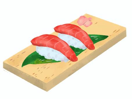 【水彩風手描き】寿司・マグロ2貫 鮨,お寿司,マグロ,握り,ごちそう,寿司屋,水彩風,手描きのイラスト素材