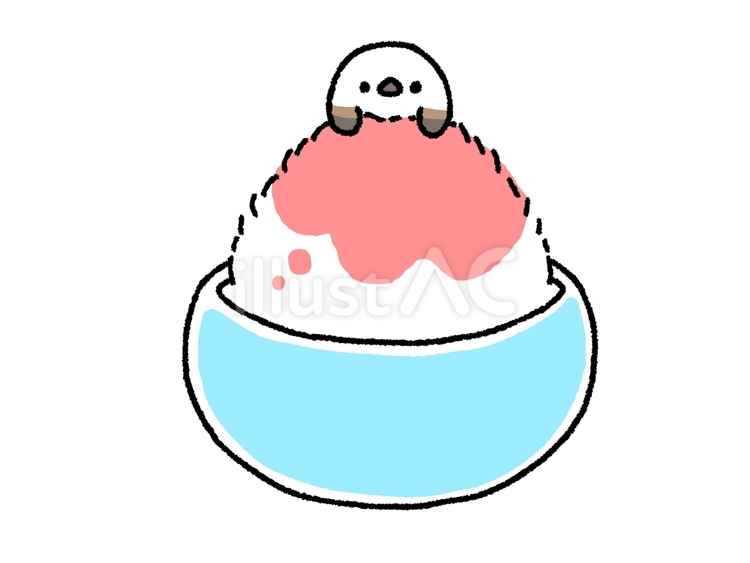 シマエナガかき氷　いちご 動物,ゆるふわ,ゆるいのイラスト素材