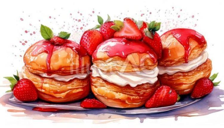 いちごのシュークリーム いちご,ストロベリー,食べ物のイラスト素材