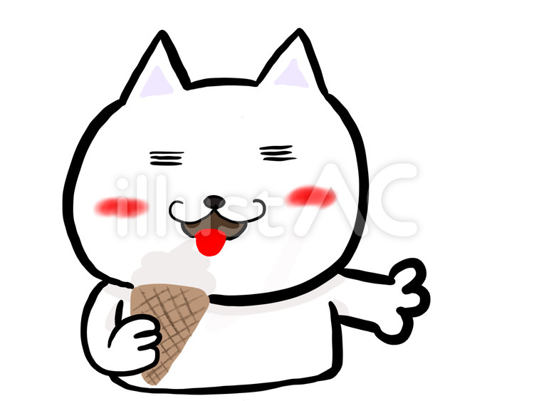 アイスを食べる白猫 白猫,白ネコ,ネコのイラスト素材