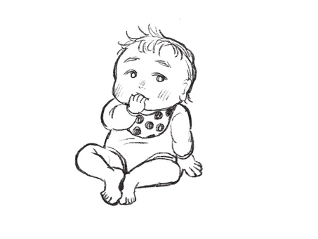Illustration, baby, punctuation, 6 months after birth, 