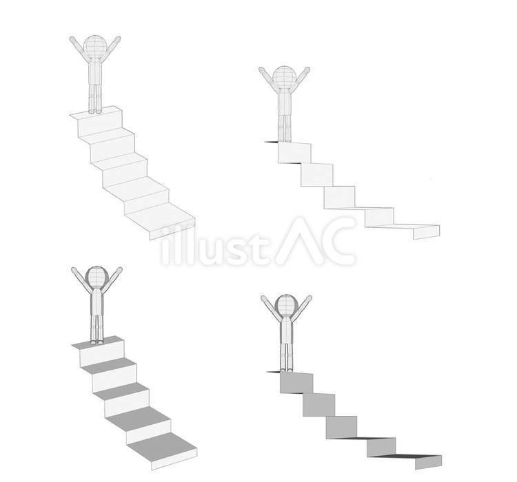 棒人間　ペパクラ風　階段を昇る　一人2 トップ,一番,頂上のイラスト素材