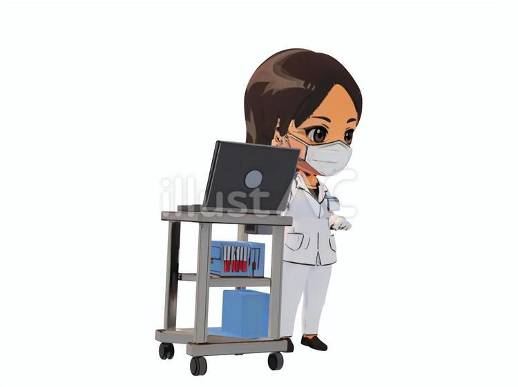 医療機関病院病棟診察電子カルテ使用看護師 電子カルテ,パソコン,介護士のイラスト素材