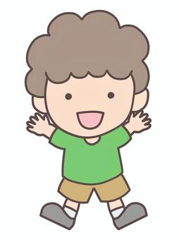 バンザイ男の子 パステル(3) 子供,男の子,幼児,小学生,バンザイ,嬉しい,笑顔,にこにこ,正面,半袖のイラスト素材
