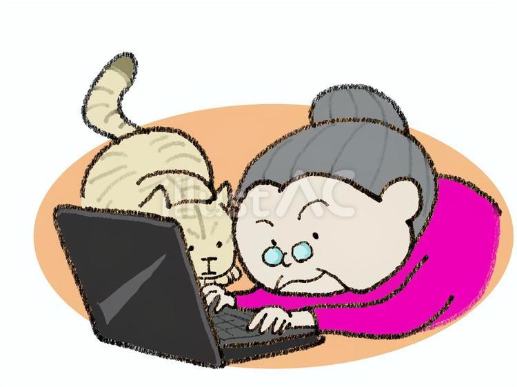 人生楽しむばあちゃん（パソコン教室 女性,老人,おばあちゃんのイラスト素材
