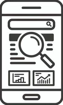 データ検索・分析アイコン 検索,分析,リサーチ,データ,スマホ,グラフ,評価,ビジネス,情報収集,マーケティングのイラスト素材