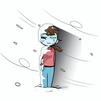 吹雪に吹かれる女性 人物,生活,全体,女性,吹雪,雪,冬,寒々しい,喪失感,素材のイラスト素材