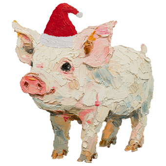 サンタ帽子のブタイラスト サンタ帽,クリスマス,ブタ,動物,家畜,冬,厚塗り,手描き,かわいい,キャラクターのイラスト素材