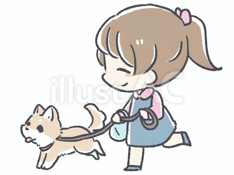 犬の散歩をする女の子 人物,子ども,子供のイラスト素材