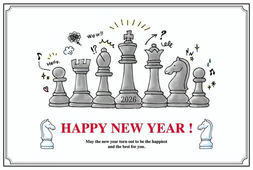 年賀状2026（050） 年賀状,正月,線画,手書き,フリーハンド,イラスト,干支,元旦,シンプル,2026年のイラスト素材