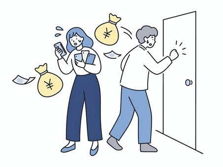 テレアポや飛び込み営業コストに悩む男女 人物,ビジネス,男性,女性,営業,悩む,負担,人件費,コスト,電話のイラスト素材