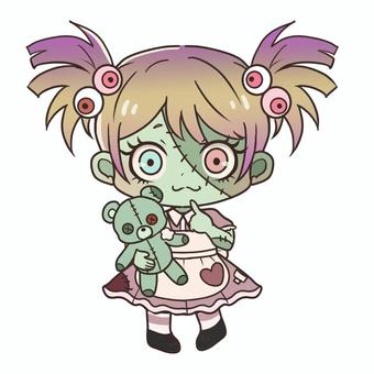 ハロウィンかわいいゾンビちゃん ハロウィンかわいいゾンビちゃん ゾンビ,かわいい,人物,お化け,ドレス,ぬいぐるみ,女の子のイラスト素材