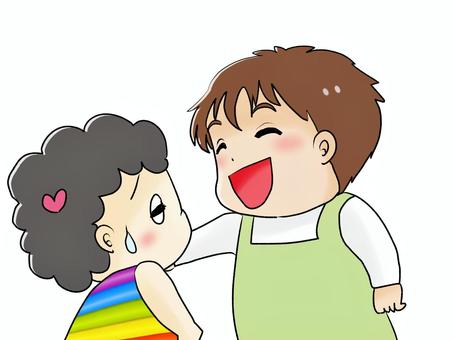 Chibi Mob office worker smiling man and confused girl, a smile, sweat, be worried, JPG and PNG