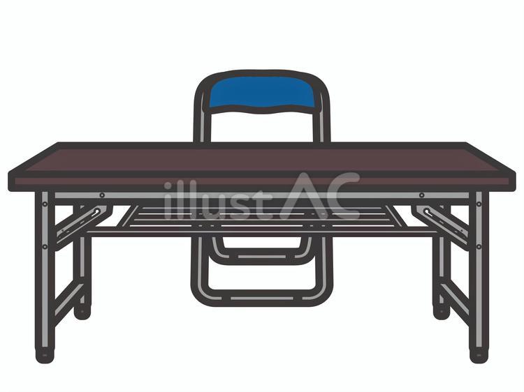 長机とパイプ椅子１脚（正面）02 長机,パイプ椅子,折り畳みテーブルのイラスト素材