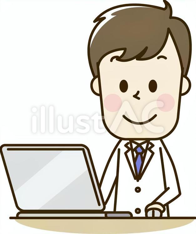 白衣の男性の医者2-15パソコン 医者,薬剤師,パソコンのイラスト素材