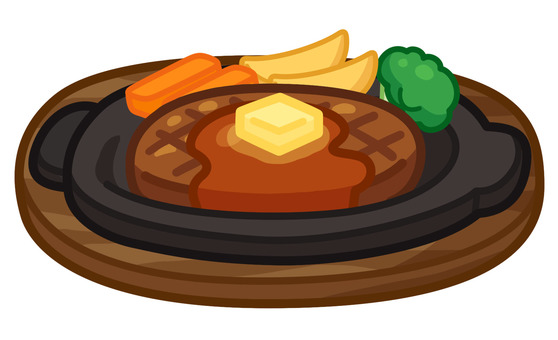 ステーキのイラスト ステーキ,肉,にんじん,ブロッコリー,じゃがいも,ポテト,ご飯,バター,食事,食品のイラスト素材
