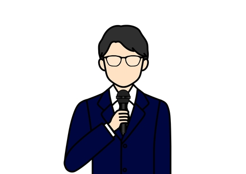 マイクを持って講義・司会・挨拶をする男性 マイク,講師,先生,講義,講習,男性,スーツ,ネクタイ,ビジネス,メガネのイラスト素材
