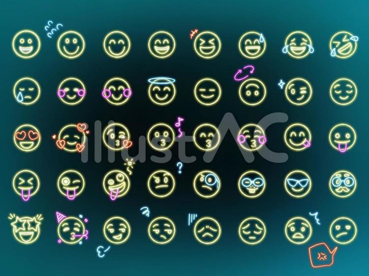 ネオンサイン風顔文字セット 顔文字,絵文字,ネオンのイラスト素材