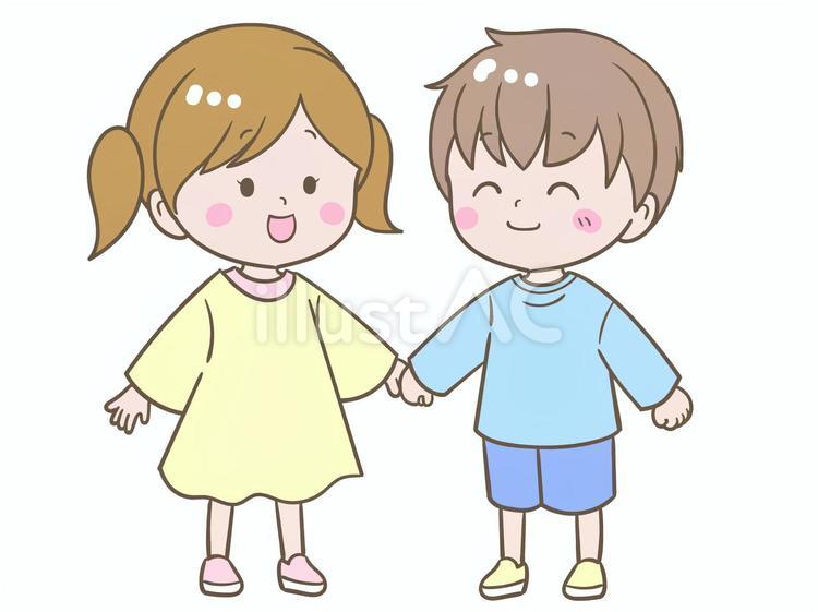 手をつなぐ男の子と女の子 手つなぎ,仲良し,友達のイラスト素材