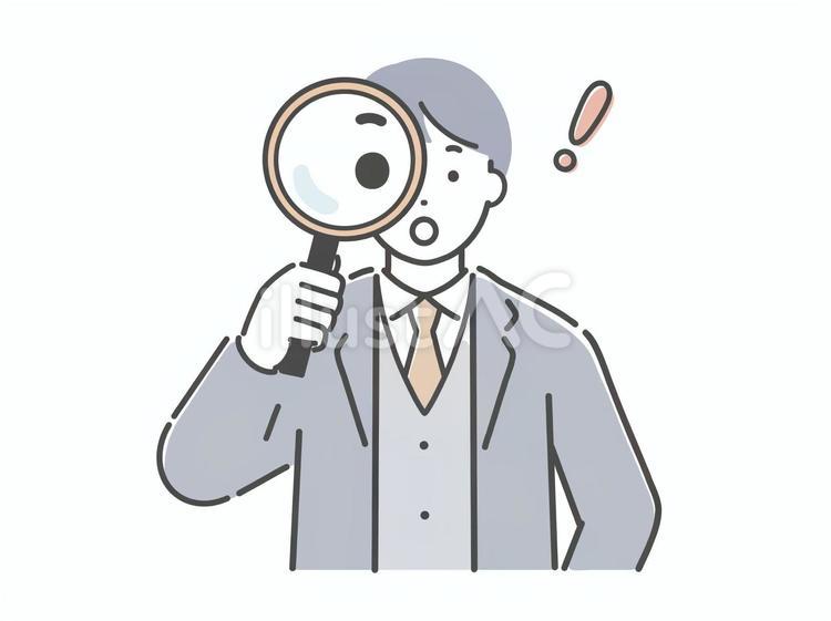 虫眼鏡を覗いて驚いているスーツの男性 男性,人物,若いのイラスト素材