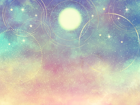 月環のベール【4】虹のトワイライト スピリチュアル,ゆめかわ,神秘的,ヒーリング,web素材,ファンタジー,満月,星,宇宙,円形のイラスト素材