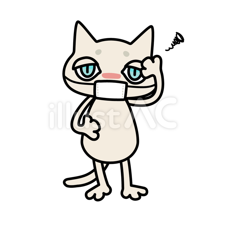 マスクをしているネコ（発熱・風邪） 猫,マスク,風邪のイラスト素材