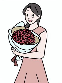 花束を持つ女性 花束を持つ女性 女性,ワンピース,花束,大きい,貰う,抱く,笑顔,持つ,フォーマル,可愛いのイラスト素材