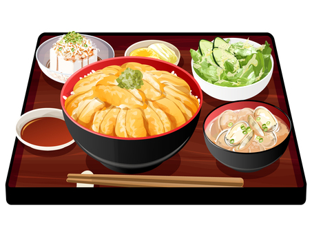 ウニ丼定食 ウニ丼,定食,料理,食べ物,丼物,ウニ,味噌汁,アサリ,ネギ,サラダのイラスト素材