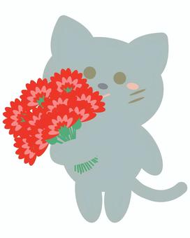 カーネーション花束猫 カーネーション,花束,猫,母の日,動物,キャラクター,全身,贈り物,プレゼント,笑顔のイラスト素材