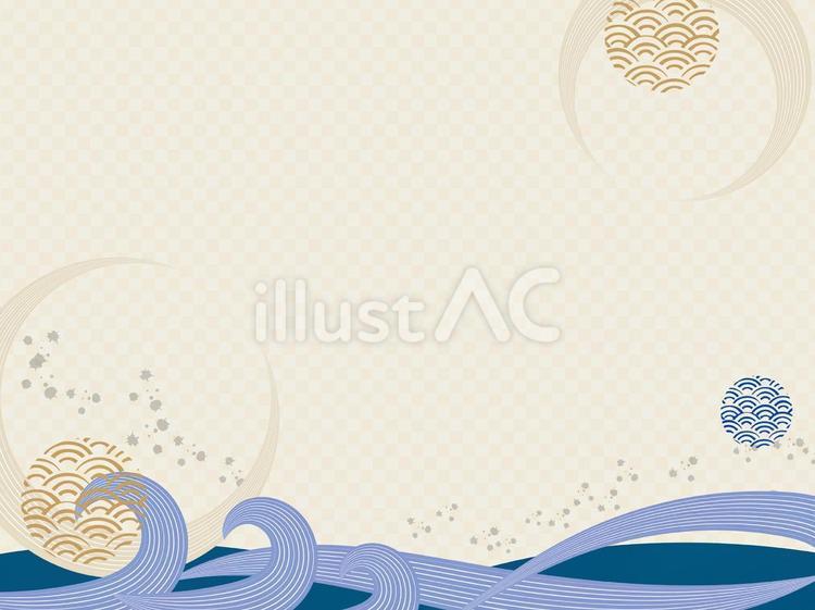 月と青海波をあしらった波の和風背景3 青海波,月,波のイラスト素材