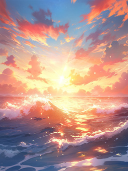 Illustration, wave, sky, sun, 