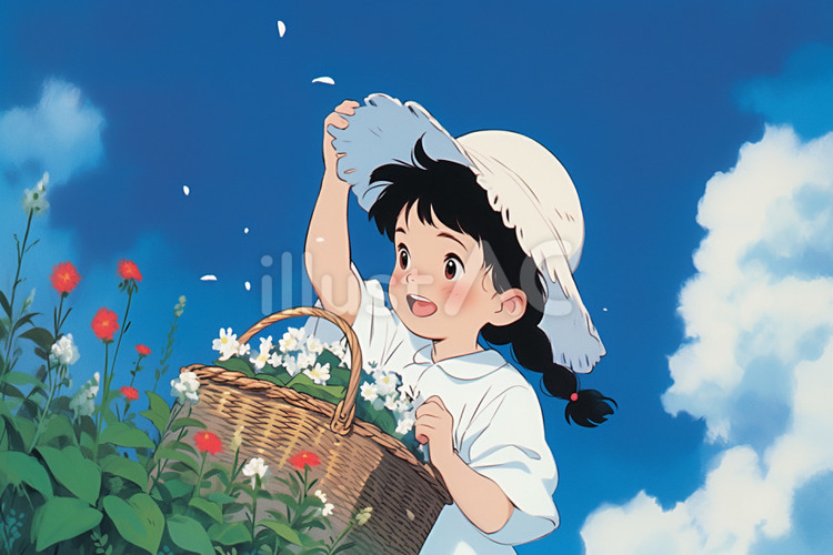 夏の風景 女性,空,青空のイラスト素材