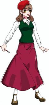 729秋の漫画家 729秋の漫画家 秋,漫画家,画家,さんぽ,絵,ファッション,女性,ロングスカート,緑のベスト,筆のイラスト素材