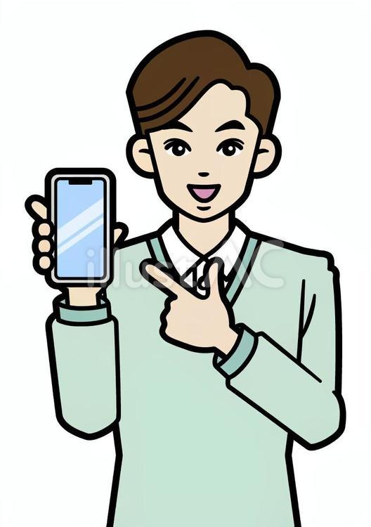 スマホを指差す若い私服の男性 人物,男性,カジュアルのイラスト素材