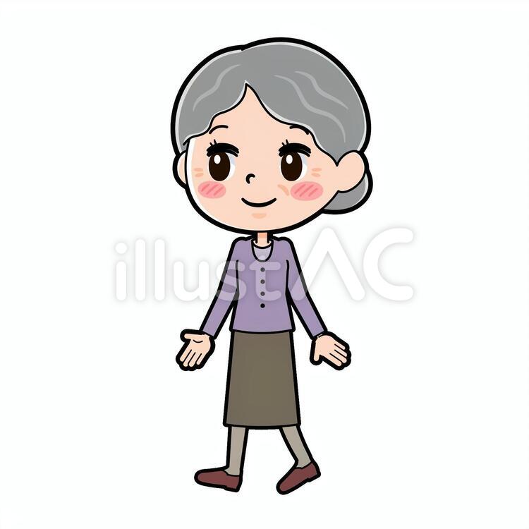 シニア女性紫　歩行 女性,人物,シニアのイラスト素材