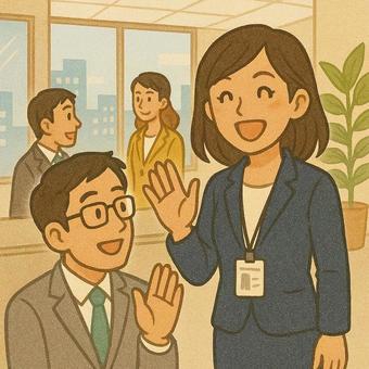 社内で笑顔の挨拶