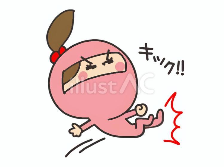 キックするくのいち くのいち,キック,攻撃のイラスト素材