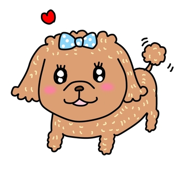 ラブリーなトイプーさん プードル,トイプードル,小型犬,可愛い,ゆるい,女の子,挿絵,デフォルメ,リボンのイラスト素材