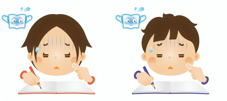 勉強をする子ども5 勉強,授業,学習,ノート,鉛筆,学校,塾,子ども,人物,男の子のイラスト素材