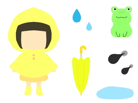 梅雨 梅雨,6月,レインコート,かえる,おたまじゃくし,雨,雨降り,傘のイラスト素材