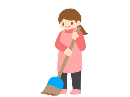 Illustration, clean up, sweeping up, floor cleaning, 