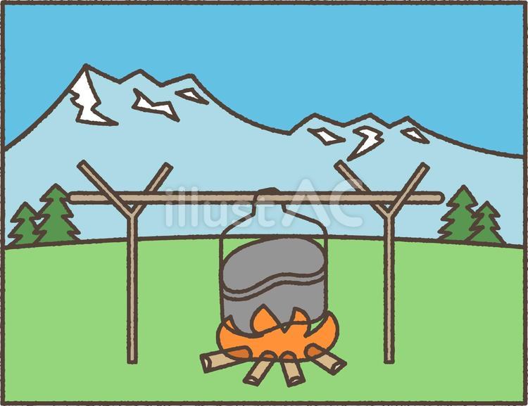 飯盒炊爨と自然のイラスト 飯盒炊爨,キャンプ,野外のイラスト素材