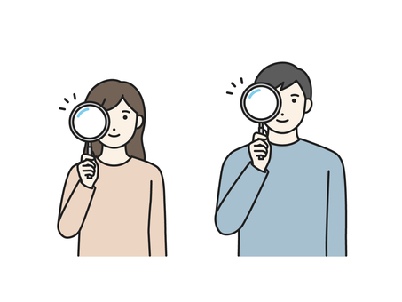 Man and woman looking through a magnifying glass, JPG, PNG and AI Man and woman looking through a magnifying glass, magnifying glass, look in, look for, JPG, PNG and AI