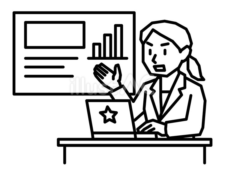 プレゼンをする新人OL１ プレゼン,プレゼンテーション,パワポのイラスト素材