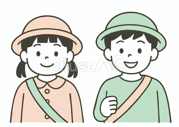 通園帽をかぶった幼児の男の子女の子 幼児,男の子,女の子のイラスト素材