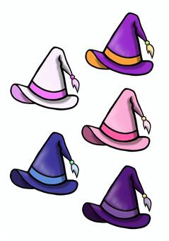 魔女の帽子 5色 魔女の帽子,魔女帽,とんがりボウシ,帽子,ハロウィン,仮装,紫,ムラサキ,青,ピンクのイラスト素材