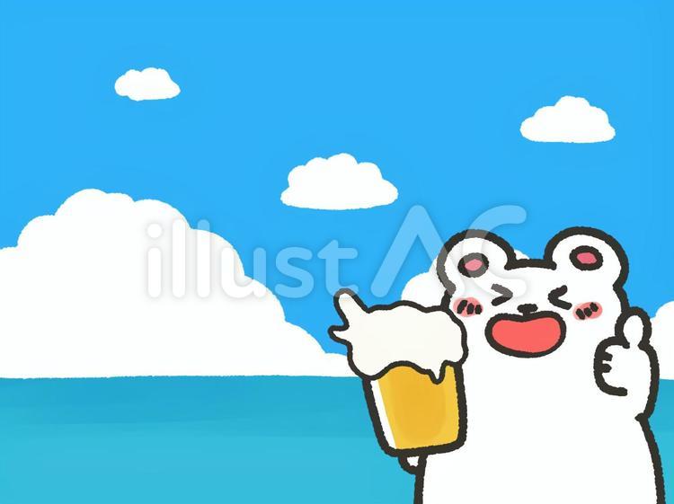 ビールとシロクマくん　夏の海　空 夏,空,ビールのイラスト素材