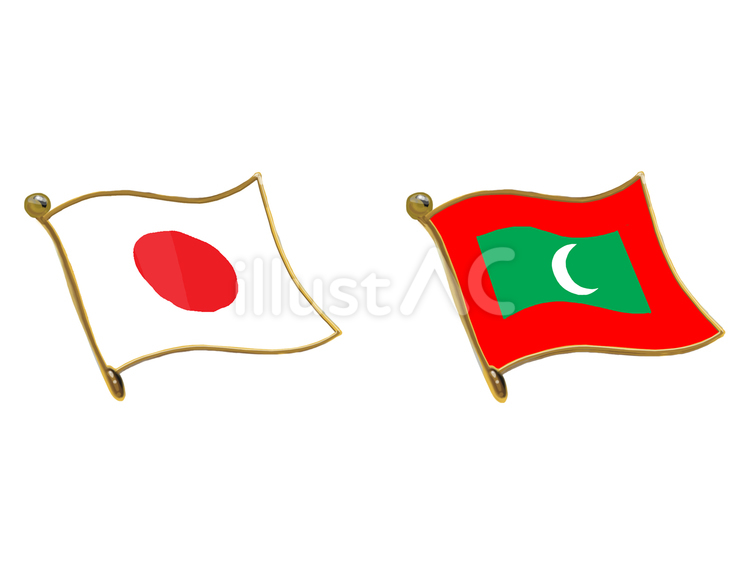 日本とモルディブのなびく国旗 日本,モルディブ,なびくのイラスト素材