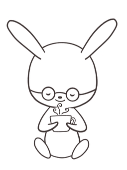 Illustration of a rabbit drinking coffee, , JPG and PNG